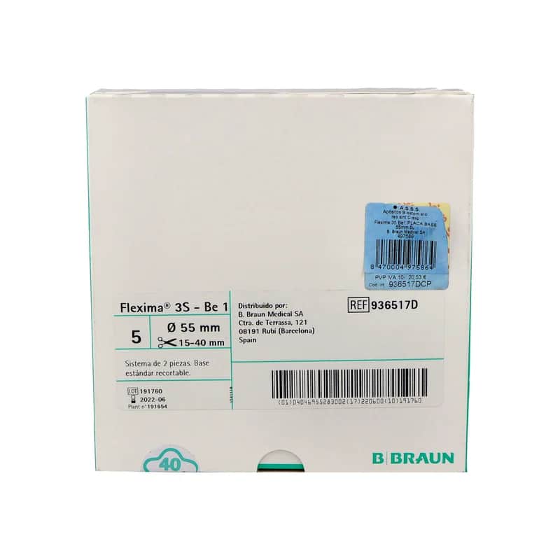 Apósitos para ostomía de aro con resina sintética y cierre especial Flexima 3S BE1 Placa Base (55 mm, 5 unidades)